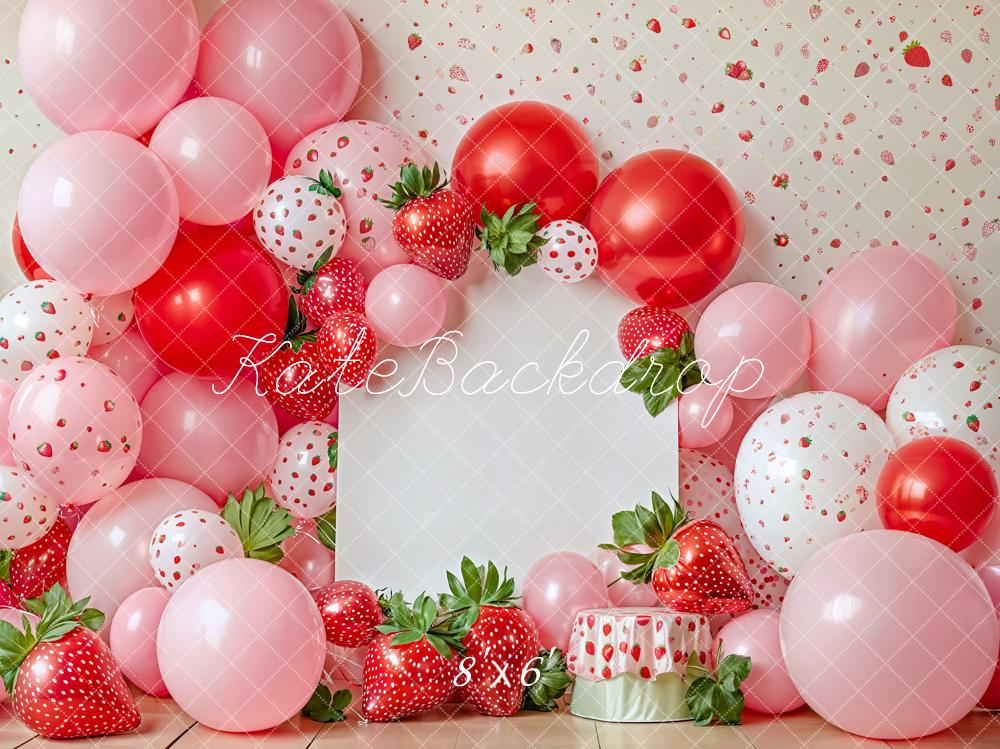 Kate Geburtstag Erdbeeren Luftballons Rosa Hintergrund Entworfen von Emetselch - Kate Backdrop.de