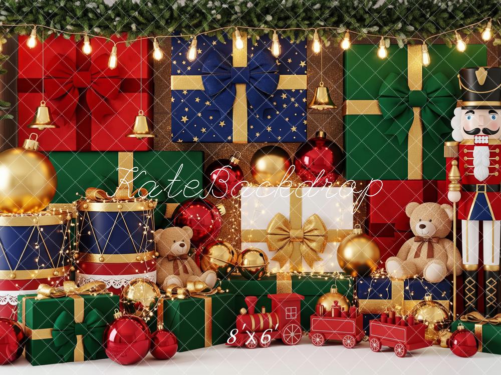 Kate Weihnachten Geschenke Nussknacker Bunt Hintergrund Entworfen von Patty Roberts