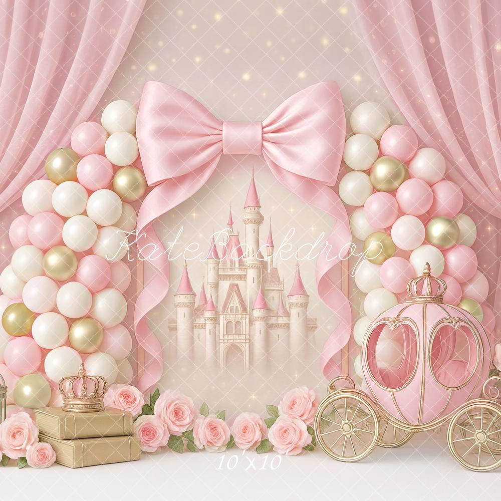 Kate Prinzessin Schloss Ballons Rosa Hintergrund Entworfen von Ashley Paul - Kate Backdrop.de