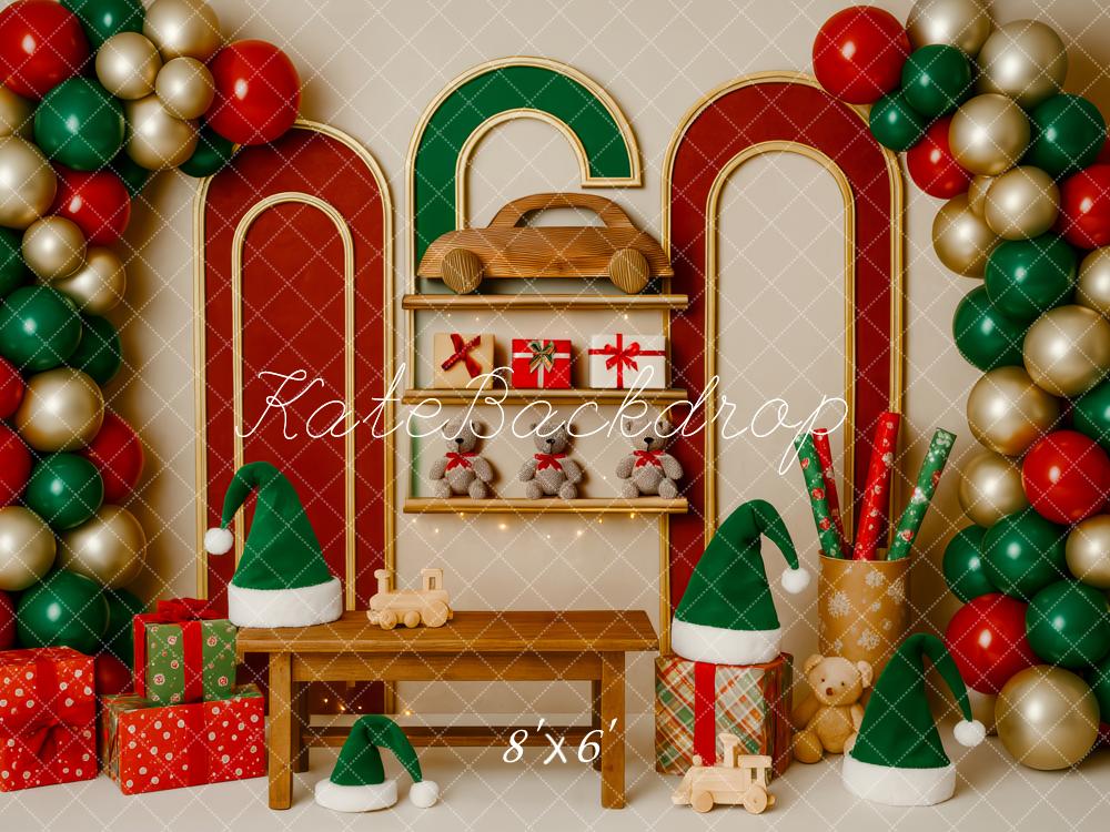 Kate Weihnachten Ballons Geschenke Regal Hintergrund Entworfen von Patty Roberts - Kate Backdrop.de