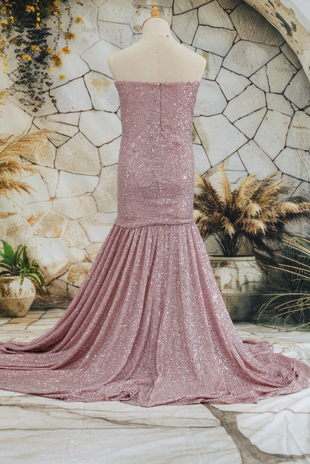 Kate Sequin Embroidery Trailing Detachable Sleeve Maternity Photoshoot Dress - Kate Backdrop.de