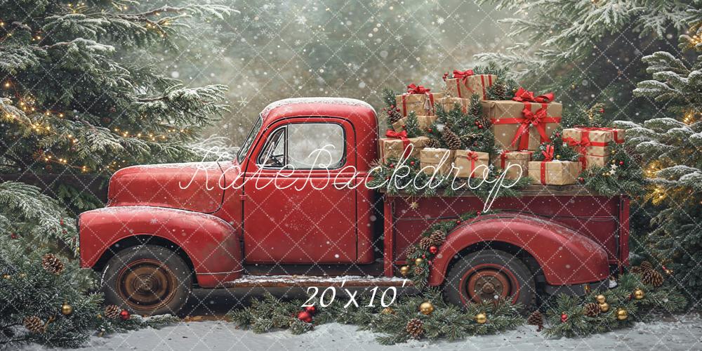 Kate Weihnachten Roter Truck Geschenke Wald Hintergrund Entworfen von Emetselch - Kate Backdrop.de