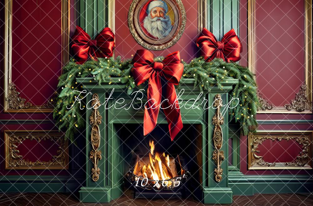 Kate Weihnachten Kamin Tannenzweige Rot Hintergrund Entworfen von Mandy Ringe