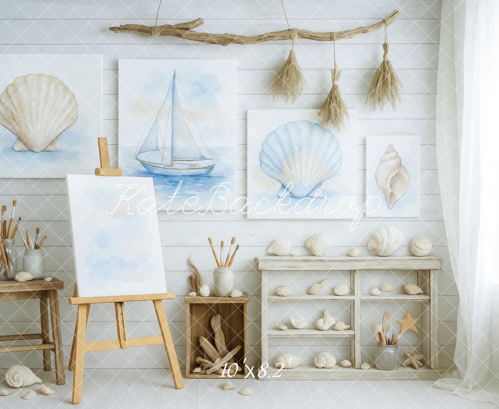Kate Meer Malatelier Muscheln Pastell Hintergrund Entworfen von Patty Roberts - Kate Backdrop.de