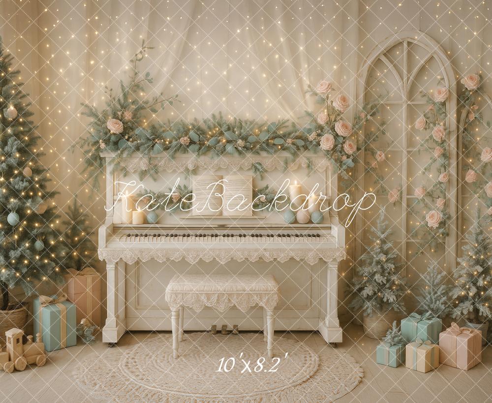 Kate Weihnachten Klavier Geschenke Pastell Hintergrund Entworfen von Ashley Paul - Kate Backdrop.de
