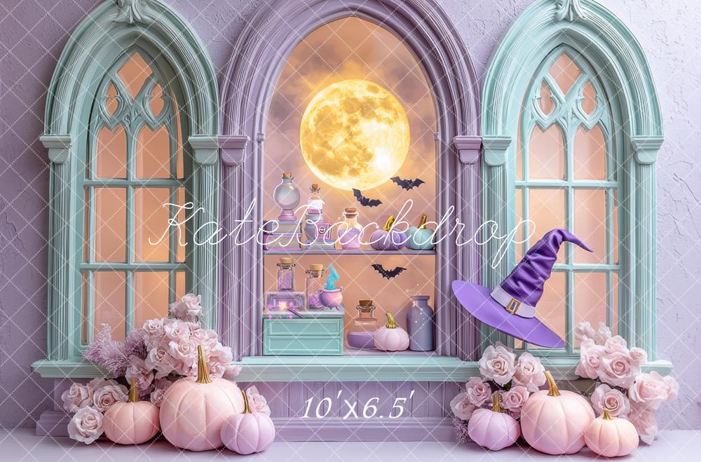 Kate Halloween Fenster Vollmond Pastell Hintergrund Entworfen von Mini MakeBelieve - Kate Backdrop.de