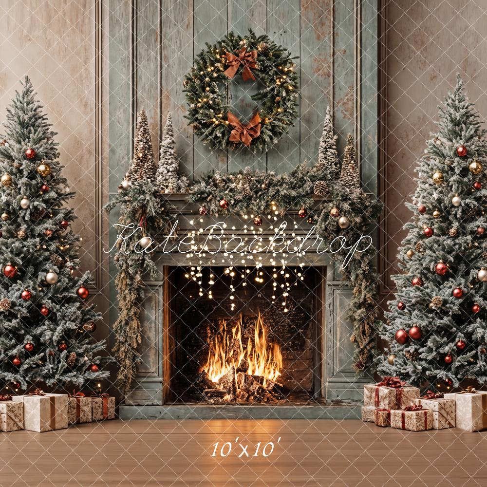 Kate Weihnachten Kamin Christbäume Vintage Hintergrund Entworfen von Emetselch - Kate Backdrop.de