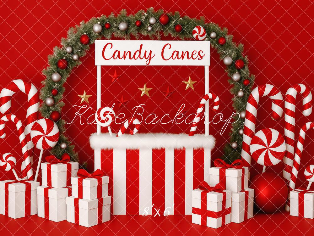 Kate Weihnachten Zuckerstangen Geschenkboxen Rot Hintergrund Entworfen von Patty Roberts - Kate Backdrop.de