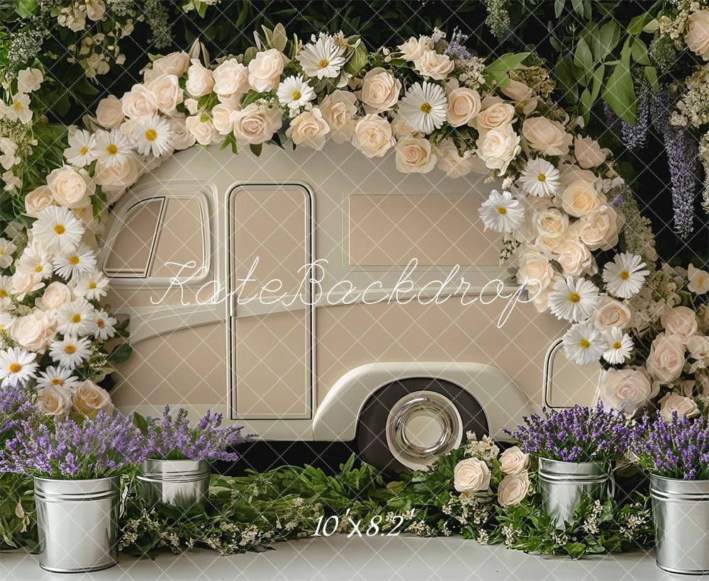 Kate Hochzeit Wohnwagen Blumenkranz Vintage Hintergrund Entworfen von Mini MakeBelieve