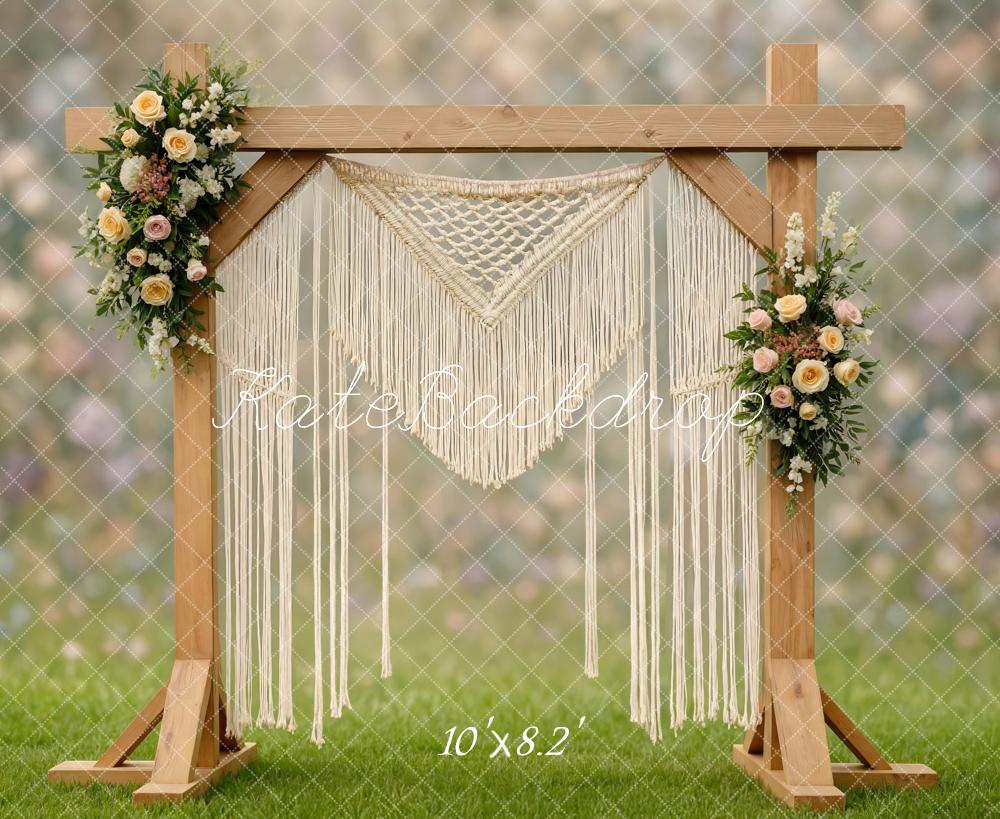 Kate Hochzeit Makramee Blumenbogen Boho Hintergrund Entworfen von Mini MakeBelieve - Kate Backdrop.de