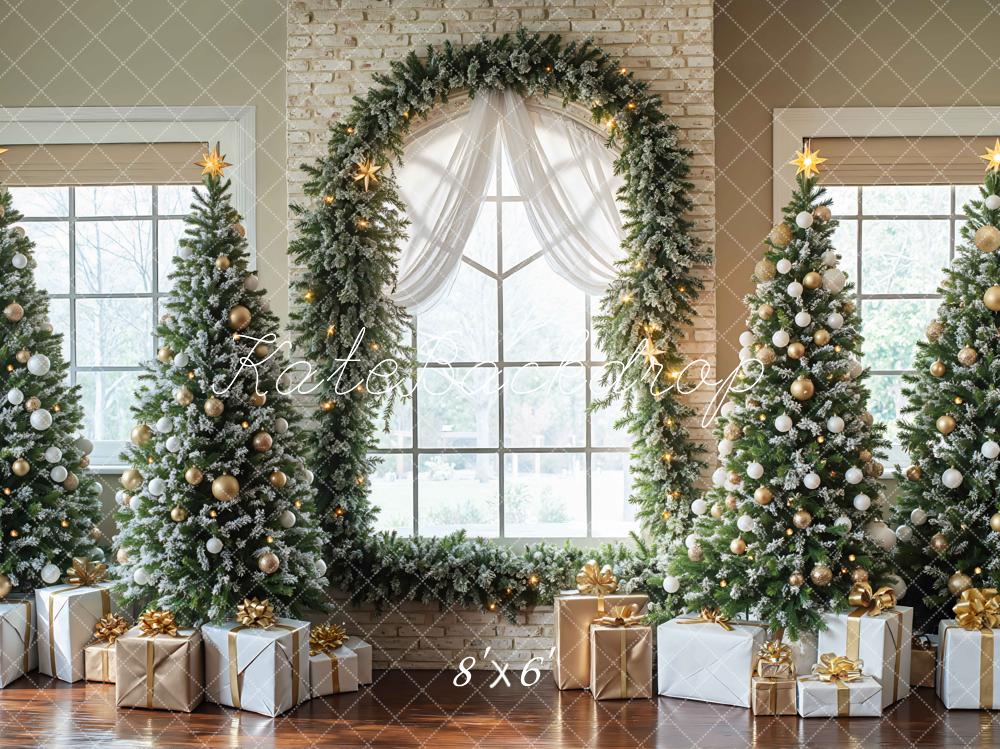 Kate Weihnachten Tannenbaum Fenster Gold Hintergrund Entworfen von Mini MakeBelieve