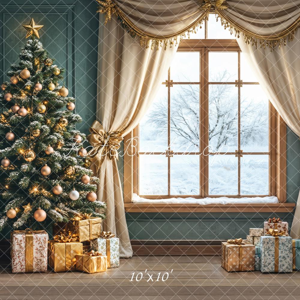 Kate Weihnachten Baum Geschenke Winterfenster Hintergrund Entworfen von Emetselch