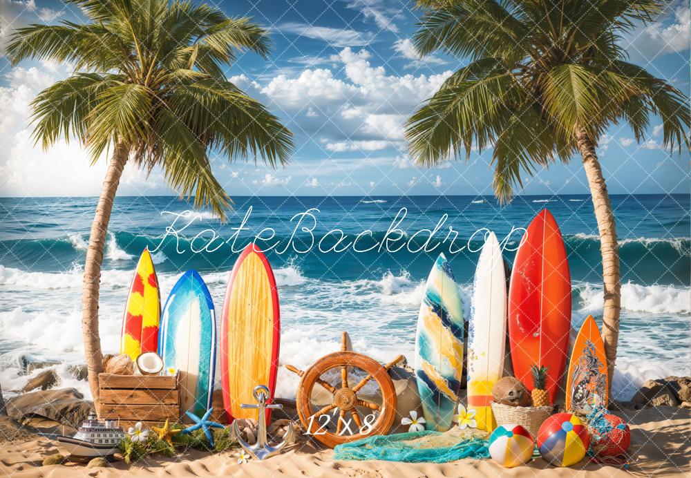 Kate Sommer Strand Surfbretter Palmen Fleece Hintergrund Entworfen von Emetselch - Kate Backdrop.de