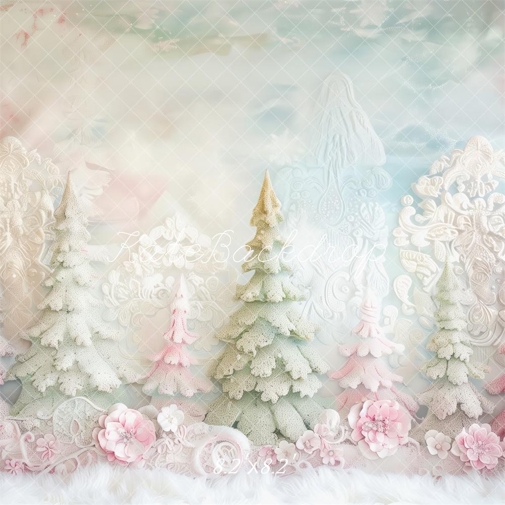 Kate Weihnachten Pastellbäume Blumen Vintage Hintergrund Entworfen von Patty Roberts