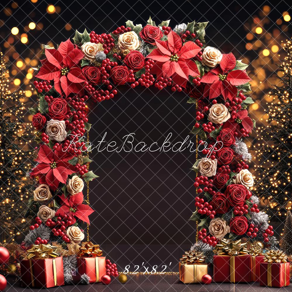 Kate Weihnachten Blumenbogen Geschenke Lichter Hintergrund Entworfen von Mini MakeBelieve - Kate Backdrop.de