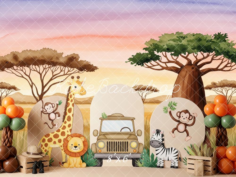 Kate Safari Tiere Jeep Sonnenuntergang Hintergrund Entworfen von Patty Roberts
