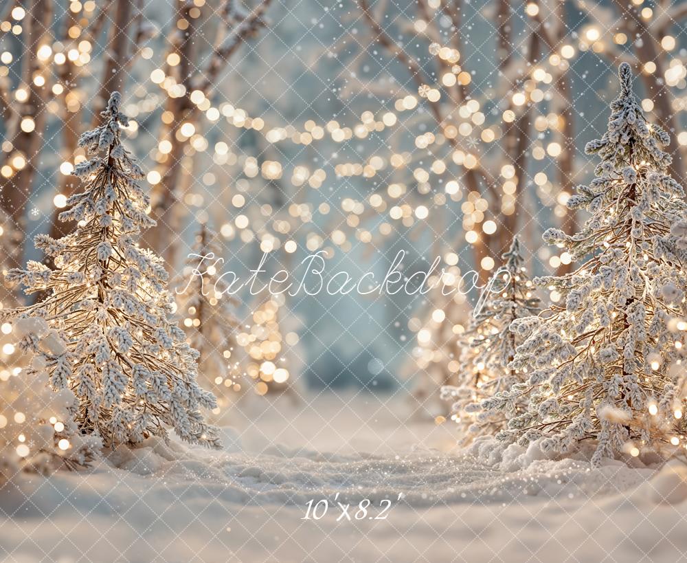 Kate Weihnachten Winterwald Schneebäume Lichter Hintergrund Entworfen von Emetselch - Kate Backdrop.de