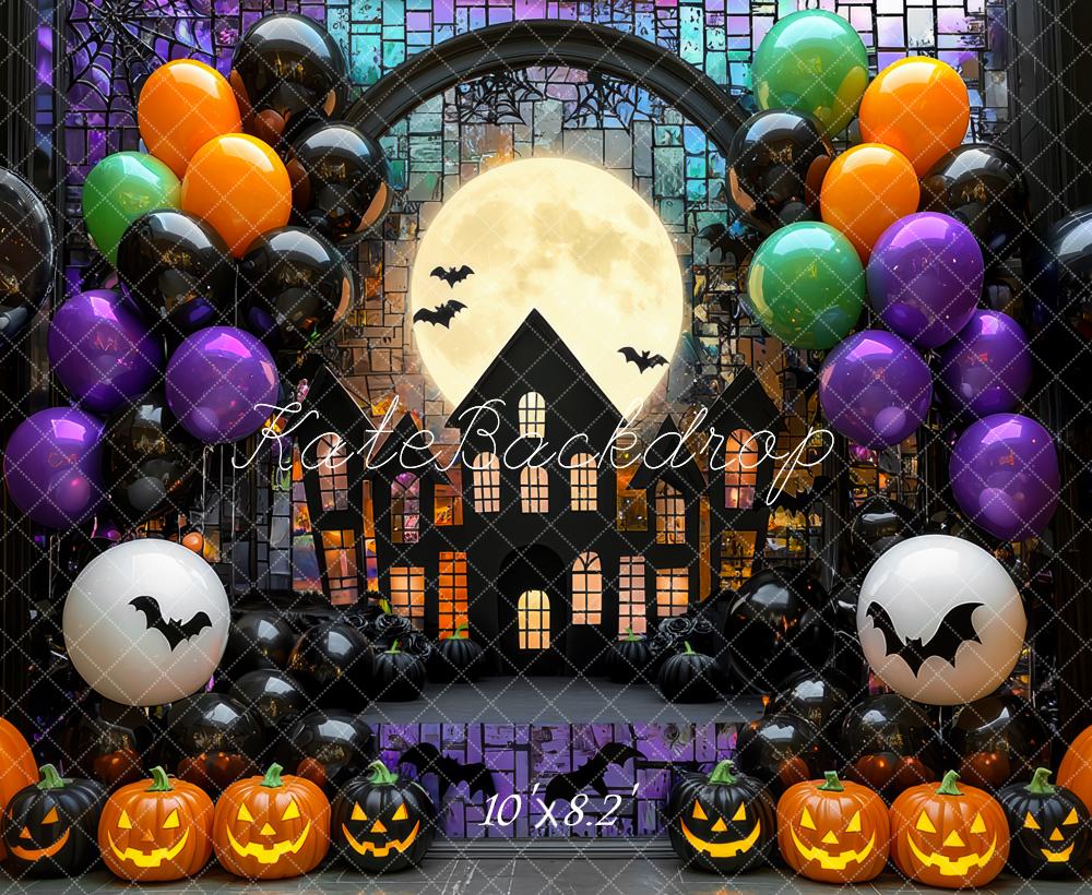 Kate Halloween Kürbisse Ballons Mond Hintergrund Entworfen von Mini MakeBelieve - Kate Backdrop.de
