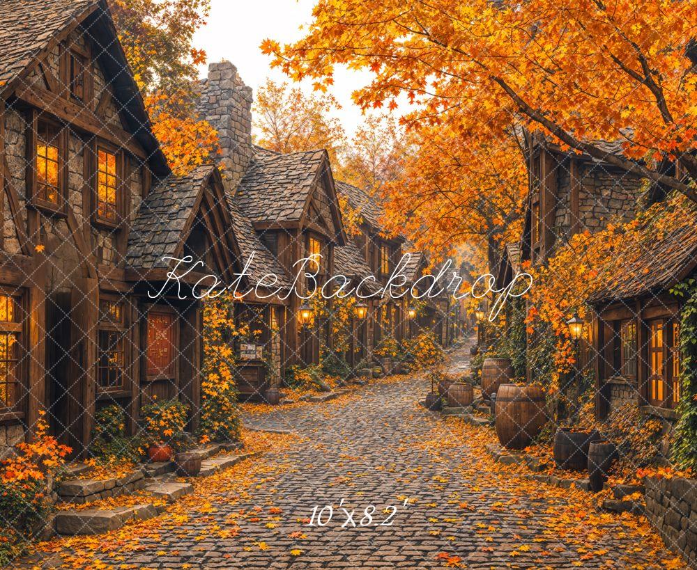 Kate Herbst Kopfsteinpflaster Dorf Vintage Hintergrund Entworfen von Emetselch