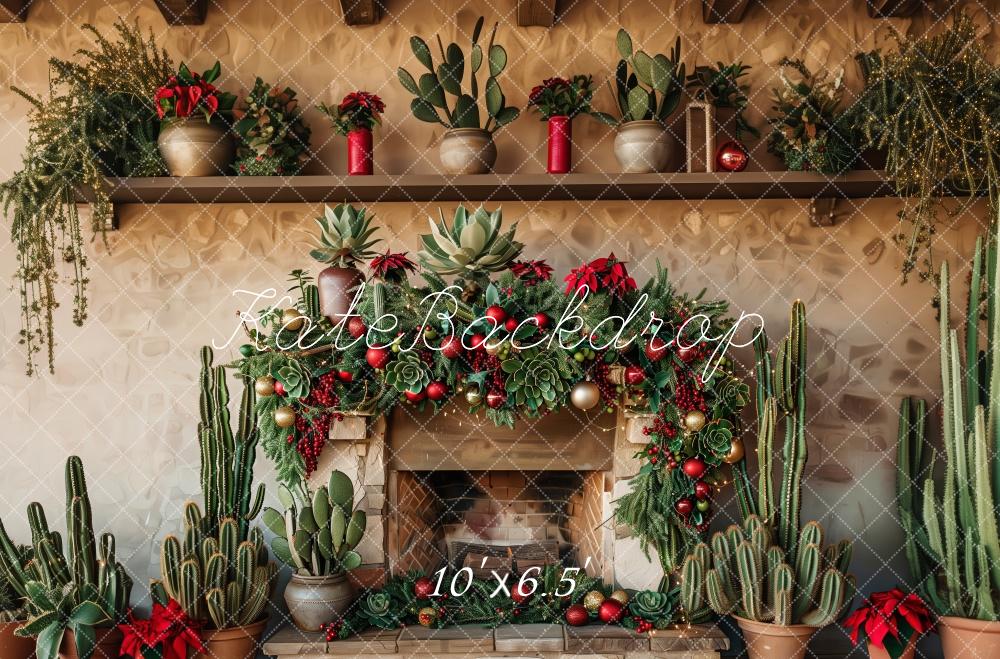 Kate Weihnachten Kamin Sukkulenten Kaktus Hintergrund Entworfen von Patty Roberts - Kate Backdrop.de