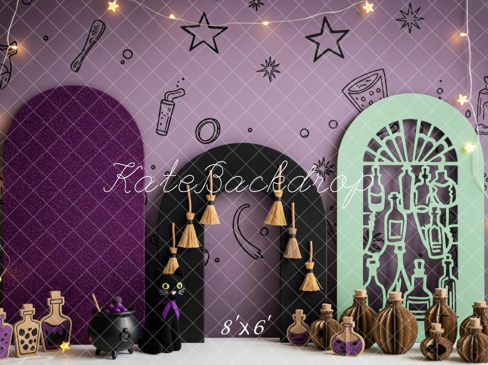 Kate Halloween Zaubertrank Flaschen Lila Hintergrund Entworfen von Patty Roberts