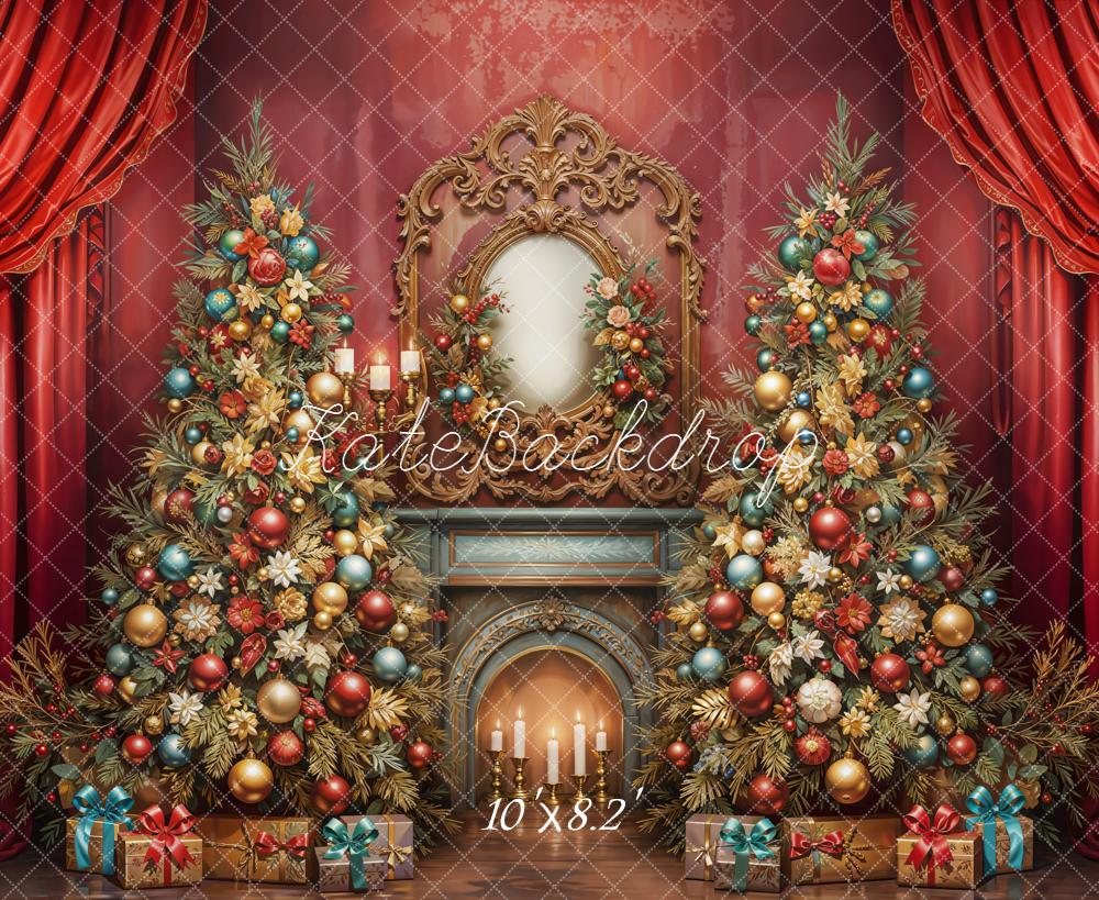 Kate Weihnachten Geschenke Kamin Rot Hintergrund Entworfen von Emetselch - Kate Backdrop.de