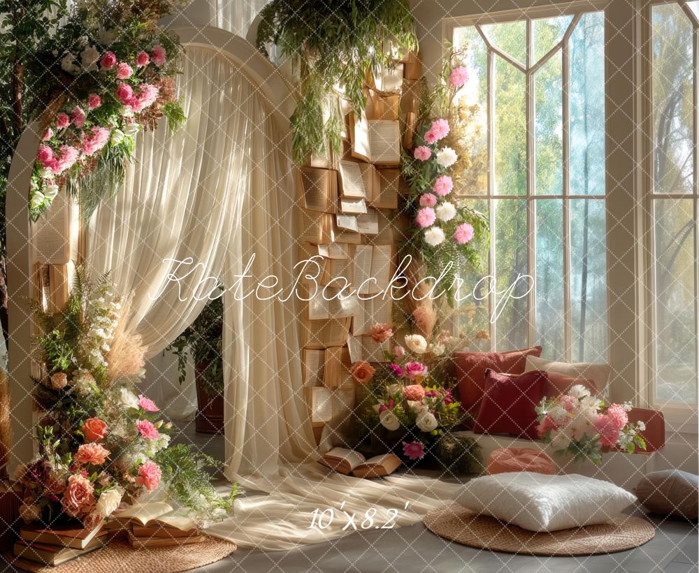 Kate Boho Blumen Bücher Bogen Hintergrund Entworfen von Mini MakeBelieve - Kate Backdrop.de