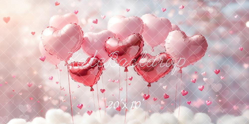 Kate Valentinstag Herzluftballons Wolken Rosa Hintergrund Entworfen von Emetselch - Kate Backdrop.de