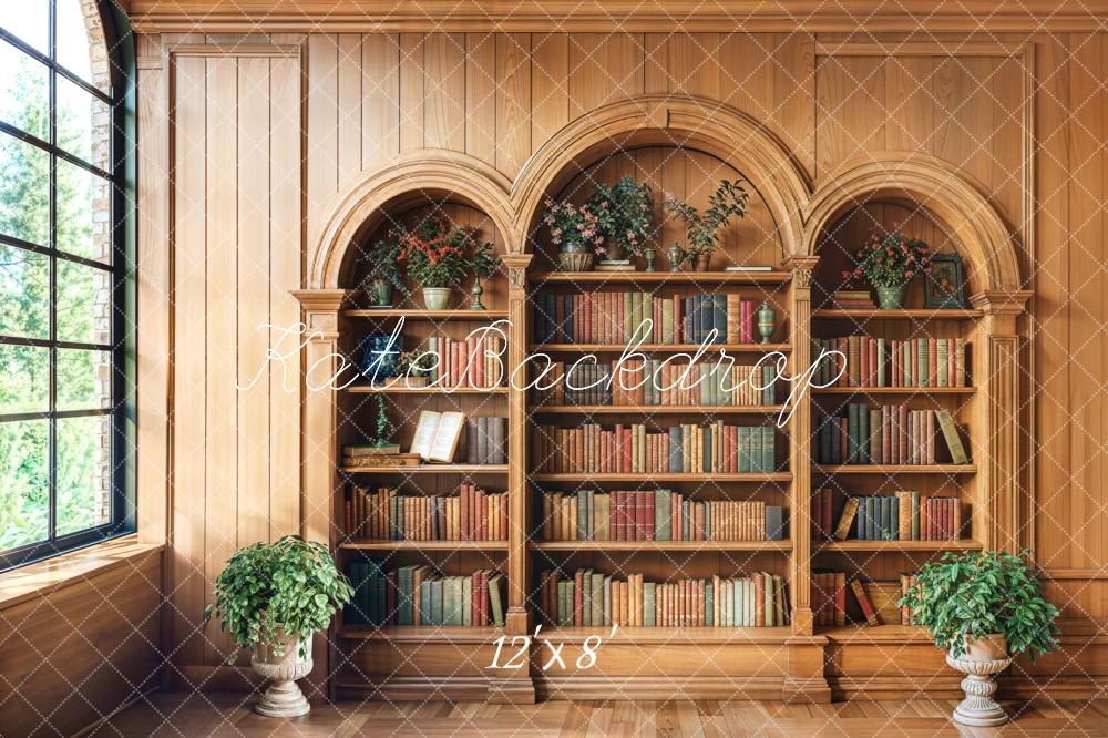 Kate Bibliothek Bücher Regal Holz Klassisch Fleece Hintergrund Entworfen von Emetselch - Kate Backdrop.de