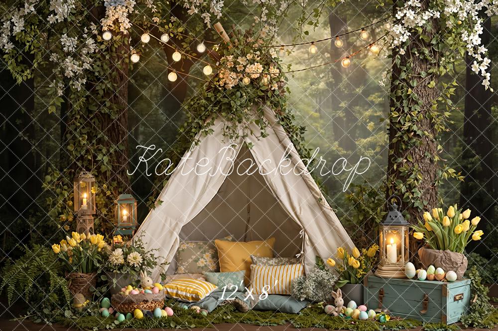 Kate Ostern Zelt Wald Blumen Fleece Hintergrund Entworfen von Emetselch - Kate Backdrop.de