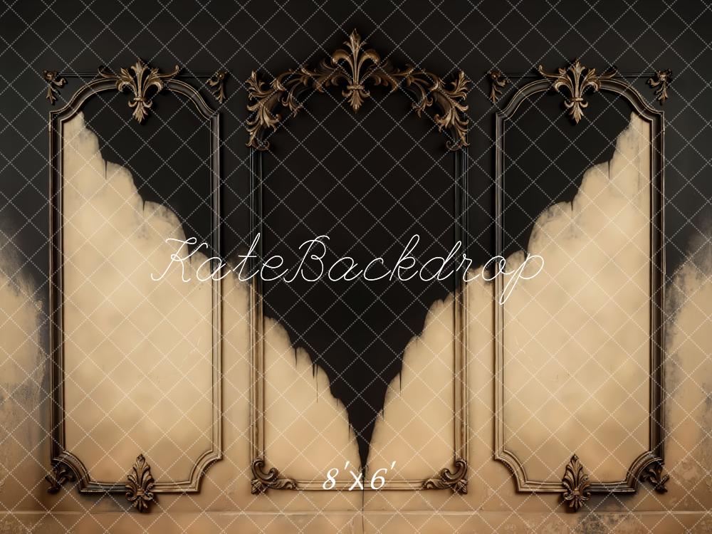 Kate Vintage Barock Ornamente Schwarz Beige Hintergrund Entworfen von Mini MakeBelieve - Kate Backdrop.de