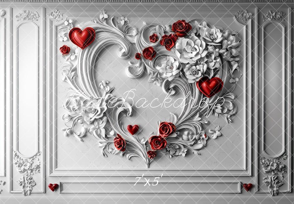 Kate Valentinstag Herz Rosen Barock Weiß Hintergrund Entworfen von Mini MakeBelieve