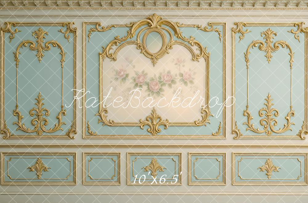 Kate Barock Verzierung Blumen Blau Hintergrund Entworfen von Mini MakeBelieve