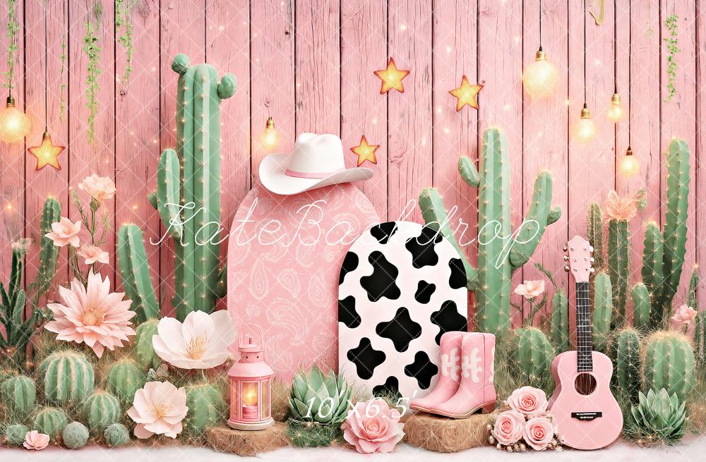 Kate Western Kaktus Blume Rosa Hintergrund Entworfen von Ashley Paul - Kate Backdrop.de