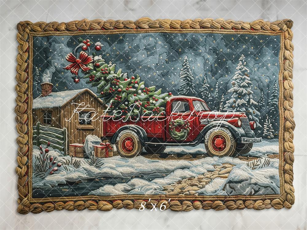 Kate Weihnachten Roter Truck Tannenbaum Schnee Hintergrund Entworfen von Laura Bybee - Kate Backdrop.de