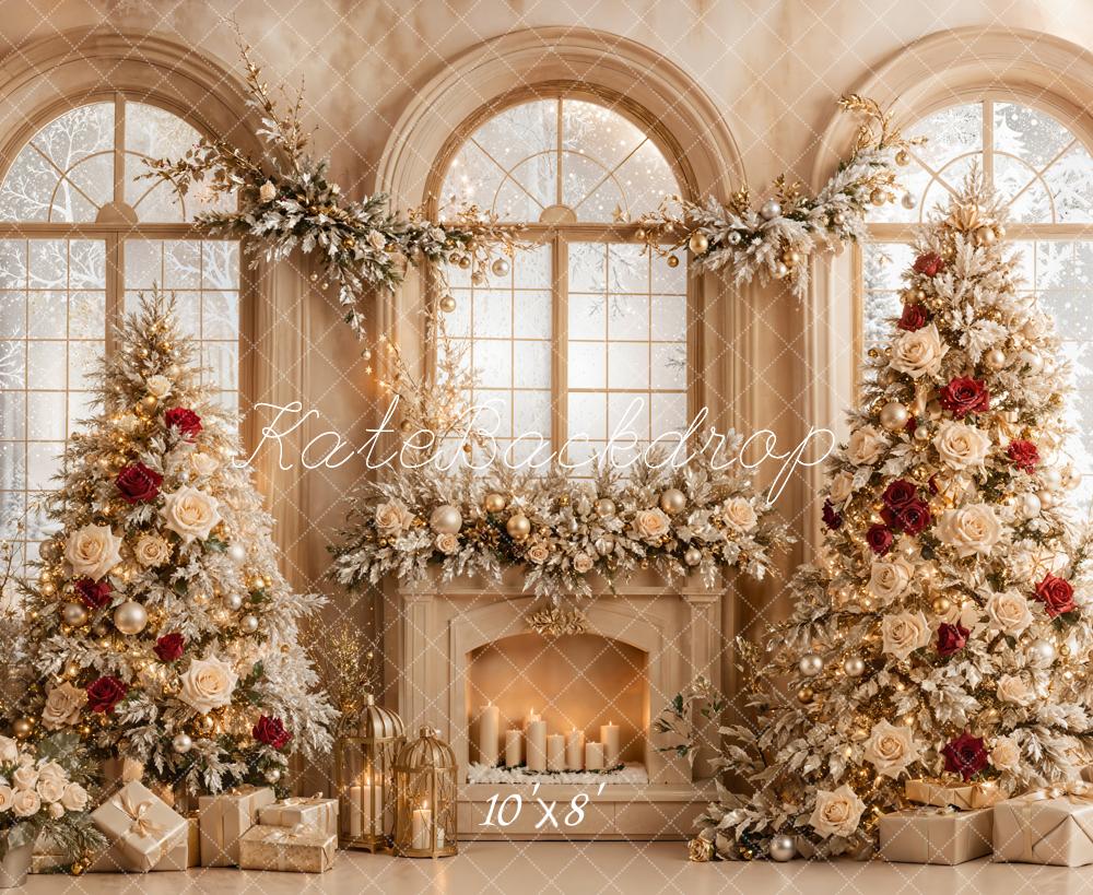 Kate Weihnachten Weihnachtsbaum Kamin Creme Fleece Hintergrund Entworfen von Emetselch - Kate Backdrop.de