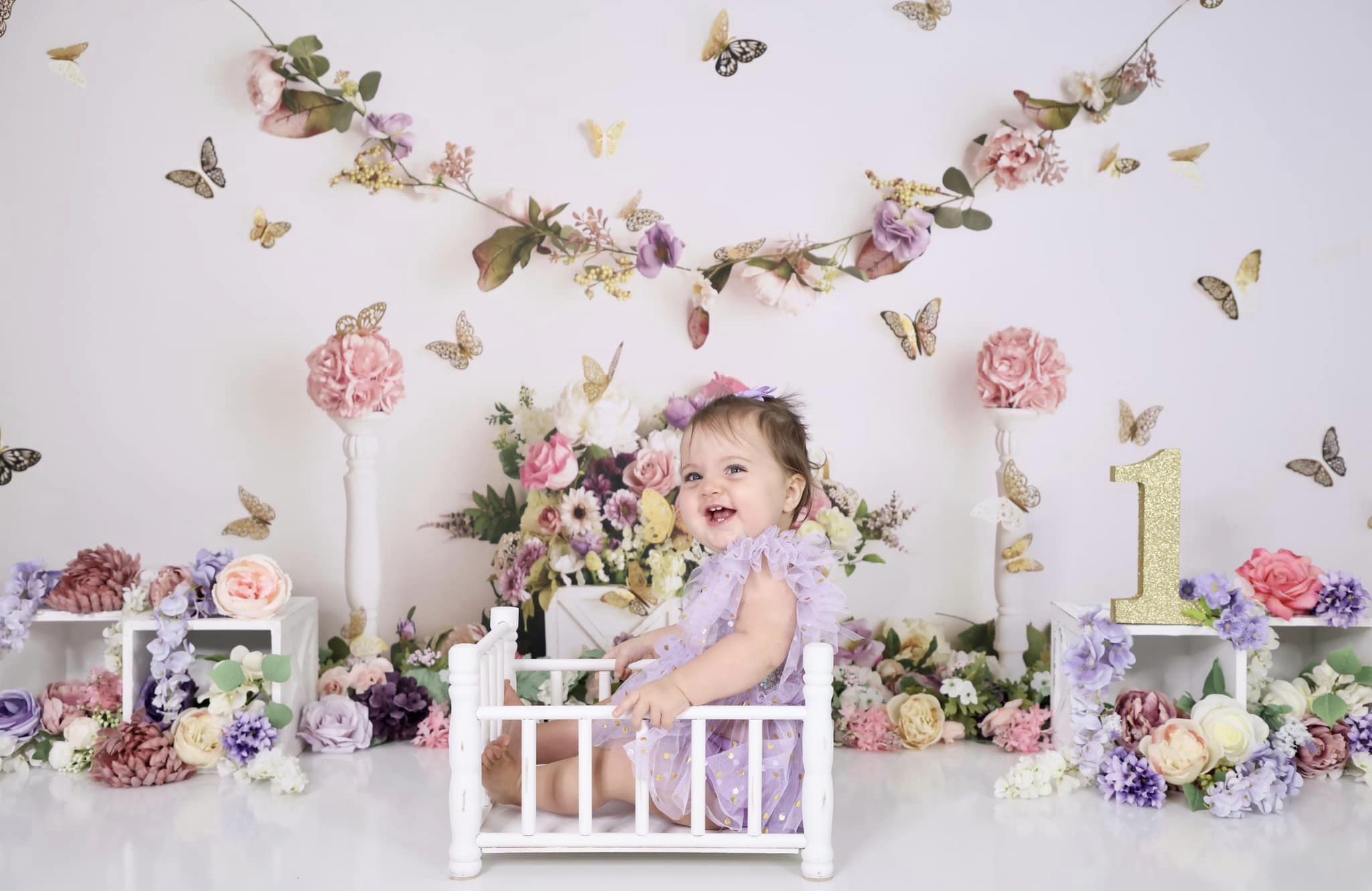 Kate Frühling Blumen Schmetterling Garten Hintergrund von Mandy Ringe Photography - Kate Backdrop.de
