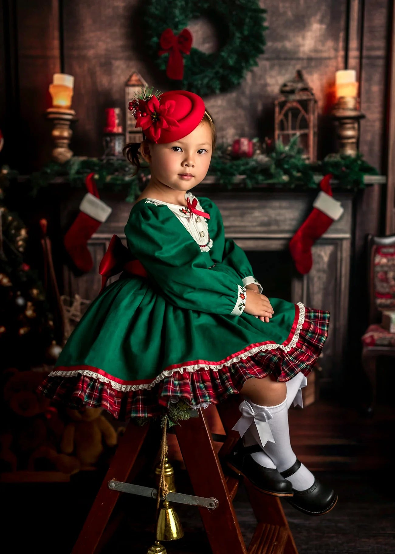 Kate Weihnachten Kamin Hintergrund+Dark Wood Barn Gummibodenmatte - Kate Backdrop.de
