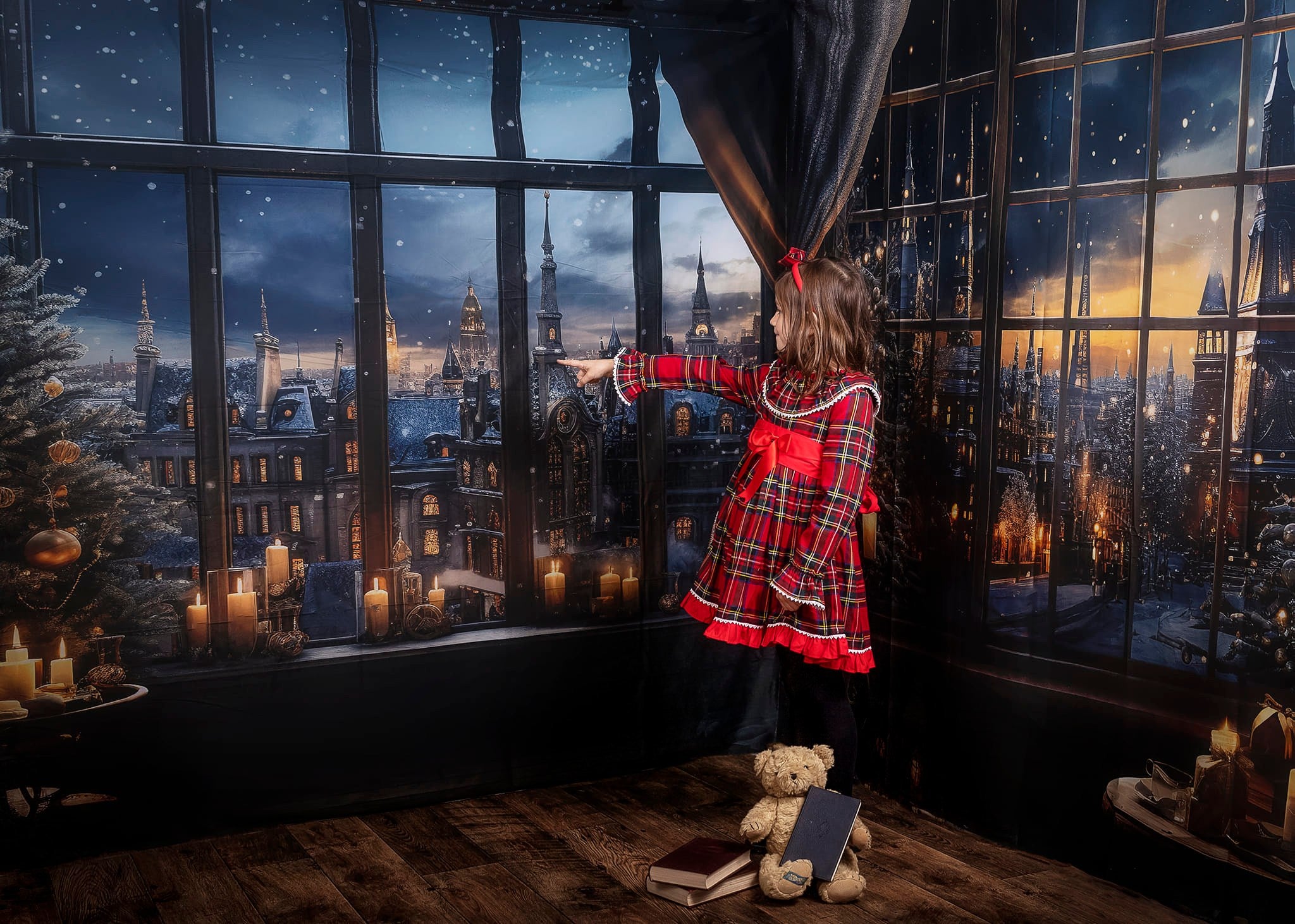 Kate Weihnachten Snowy Town Outwindow in Night Candle Zimmer Set (8ftx8ft&10ftx8ft&8ftx10ft) - Kate Backdrop.de