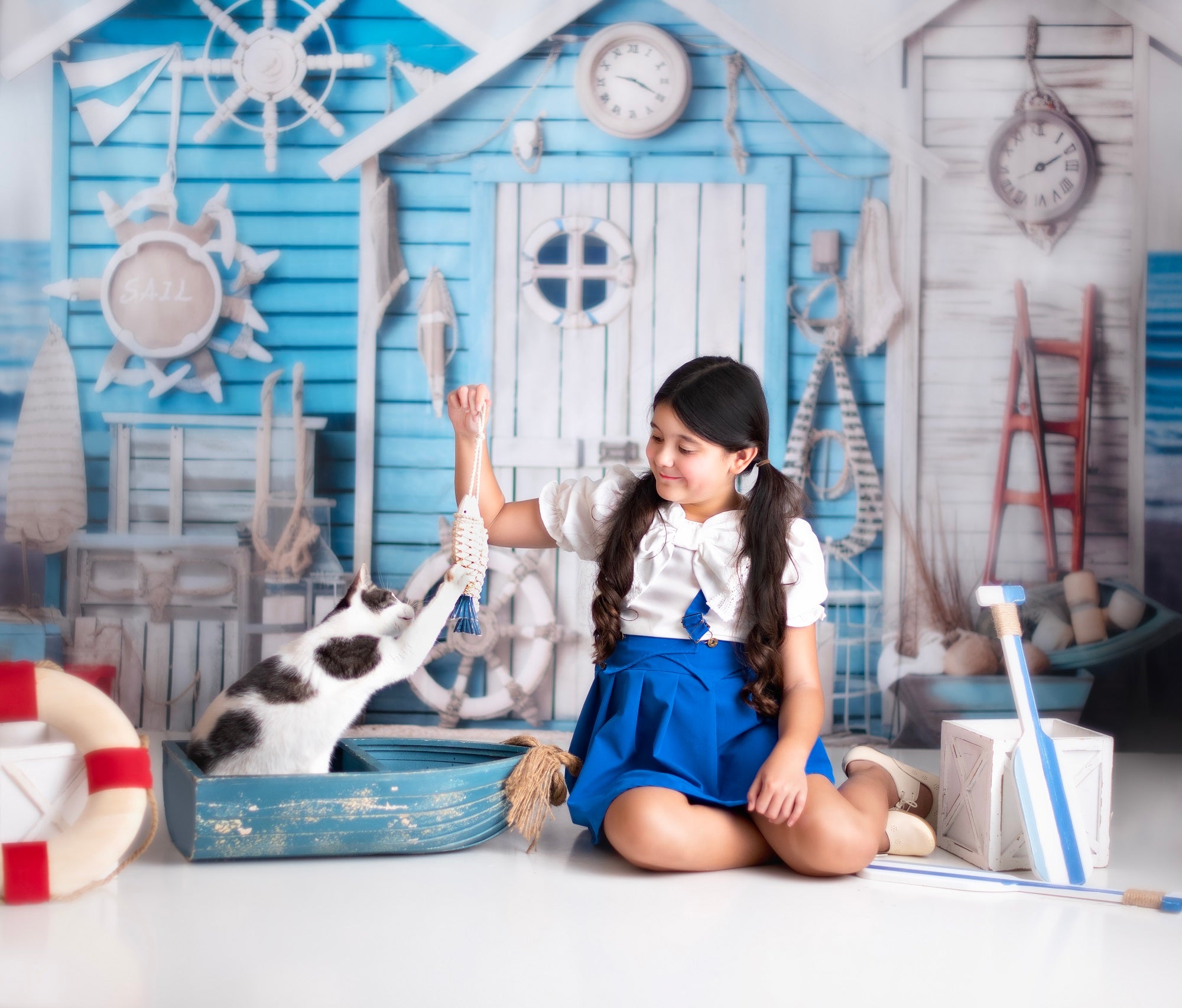 Kate Seaside Nautical Sommer Blau Haus Hintergrund von Chain Photography - Kate Backdrop.de