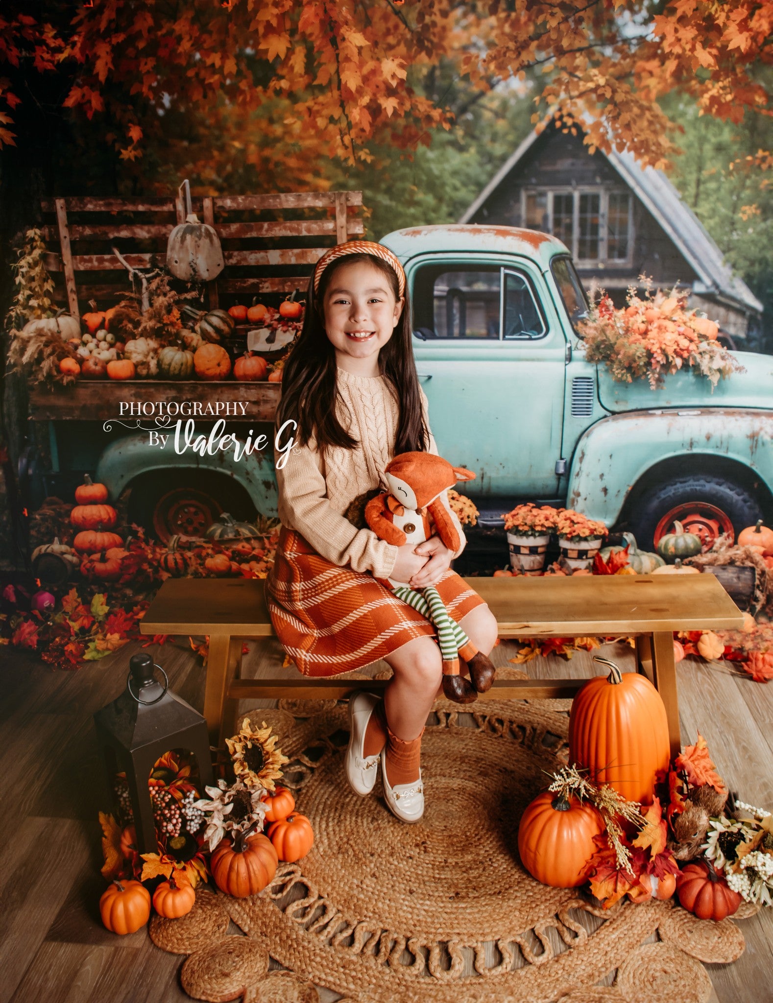 Kate Herbst Truck Goldene Blätter Altes Haus Hintergrund von Chain Photography - Kate Backdrop.de