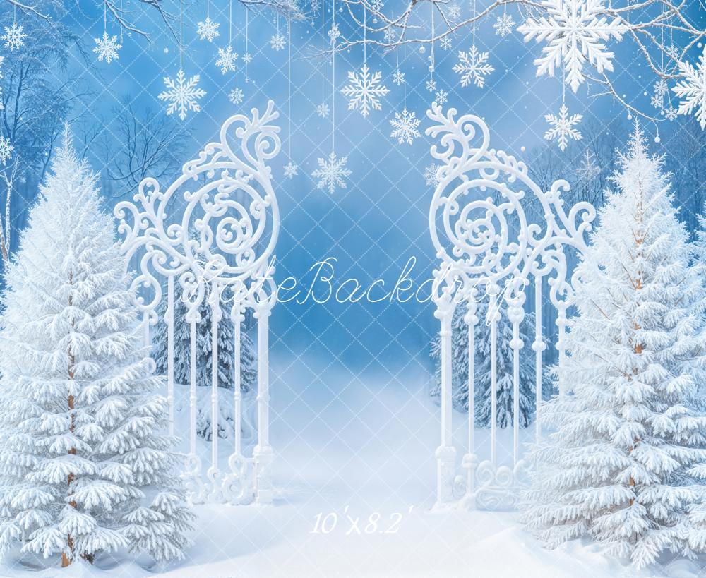 Kate Weihnachten Schneetor Schneeflocken Blau Hintergrund Entworfen von Emetselch - Kate Backdrop.de