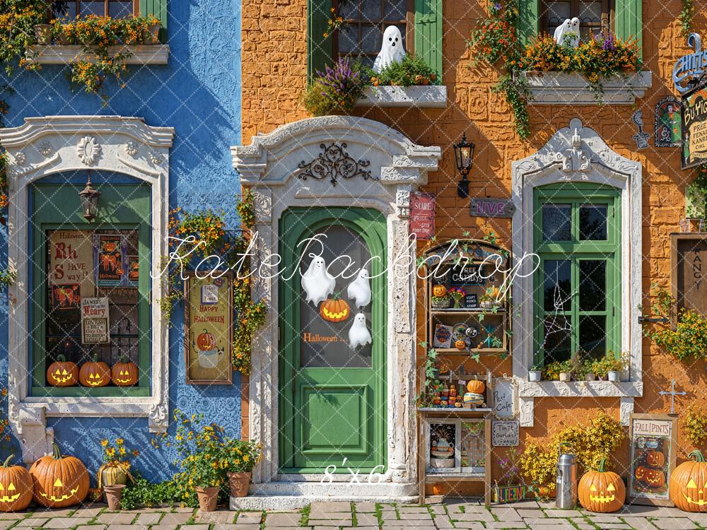 Kate Halloween Haus Fassade Kürbisse Hintergrund Entworfen von Emetselch - Kate Backdrop.de