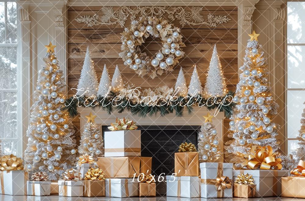 Kate Weihnachten Geschenke Tannenbaum Gold Hintergrund Entworfen von Mini MakeBelieve - Kate Backdrop.de