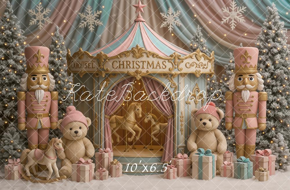 Kate Weihnachten Karussell Nussknacker Pastell Hintergrund Entworfen von Ashley Paul - Kate Backdrop.de