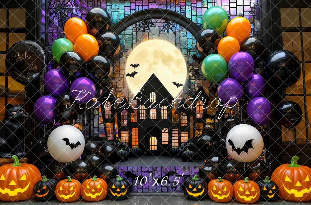 Kate Halloween Kürbisse Ballons Mond Hintergrund Entworfen von Mini MakeBelieve - Kate Backdrop.de