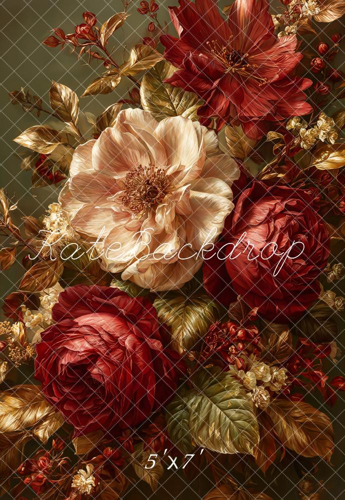 Kate Blume Rote Rosen Goldener Stil Hintergrund Entworfen von Emetselch