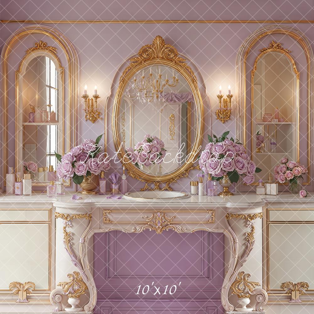 Kate Luxus Schminktisch Spiegel Blumen Lila Hintergrund Entworfen von Emetselch