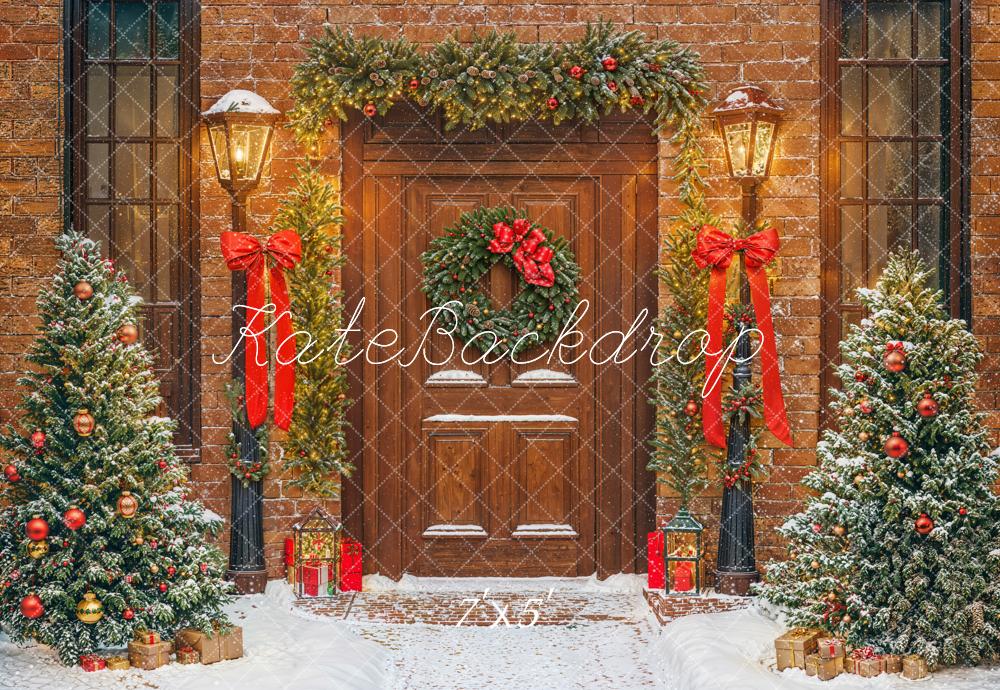 Kate Weihnachten Tür Kranz Schnee Hintergrund Entworfen von Emetselch - Kate Backdrop.de
