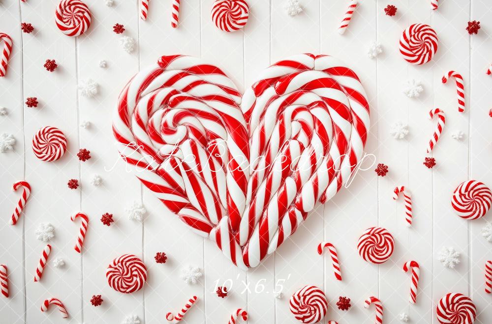 Kate Weihnachten Zuckerstangen Herz Rot Weiß Hintergrund Entworfen von Patty Roberts - Kate Backdrop.de